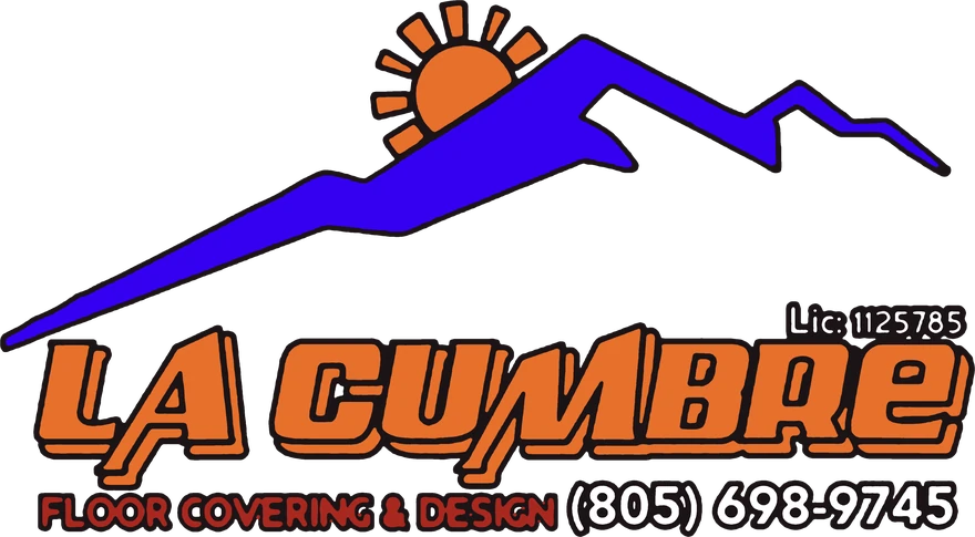 The La Cumbre Floor Covering and Design logo: a mountain peak with the sun rising behind it